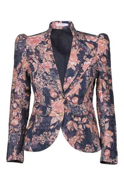 Lulu Zagame Women's Pink / Purple Double Lapel Blazer In Navy Patchwork In Pink/purple