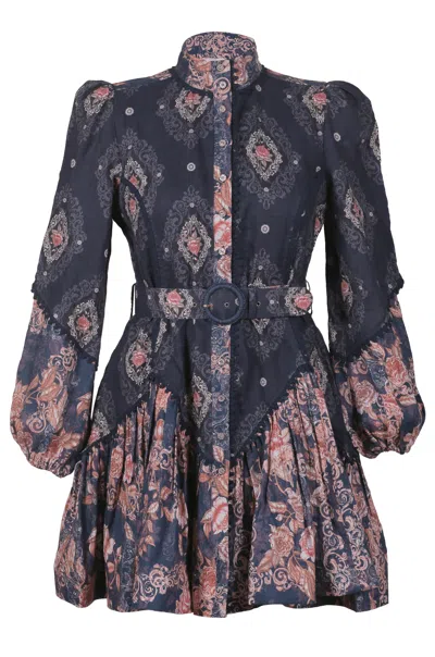 Lulu Zagame Women's Pink / Purple Empire Mini Dress In Navy Diamond & Navy Patchwork In Pink/purple