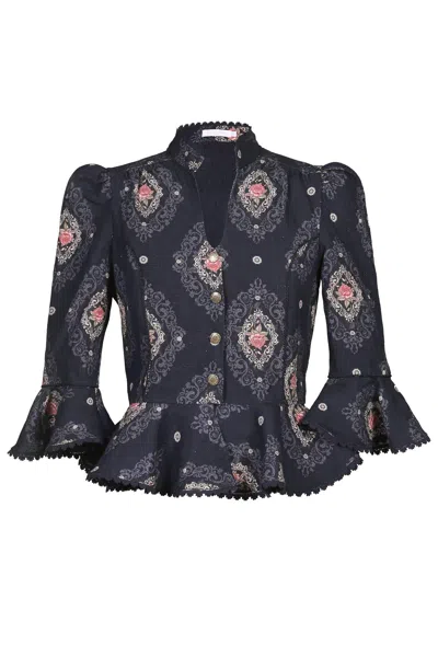 Lulu Zagame Women's Pink / Purple Peplum Cropped Jacket In Navy Diamond In Pink/purple