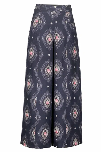 Lulu Zagame Women's Pink / Purple Wide Leg Bolero Pant In Navy Diamond In Pink/purple