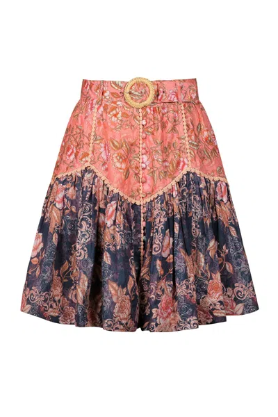 Lulu Zagame Women's Pink / Purple Zig Zag Knee Length Skirt In Pink Vine & Navy Patchwork In Pink/purple
