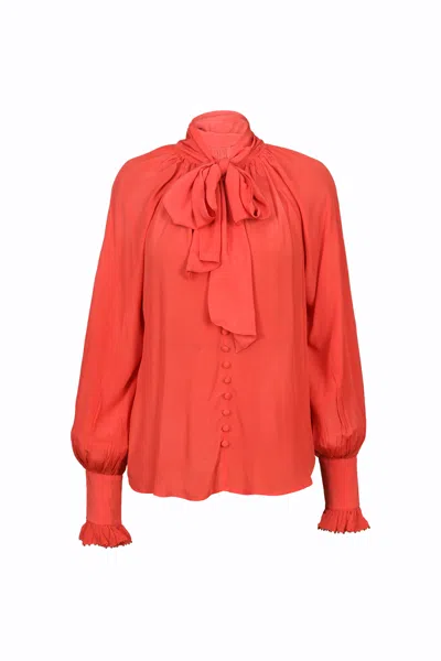 Lulu Zagame Women's Sash Tie Blouse In Coral Red