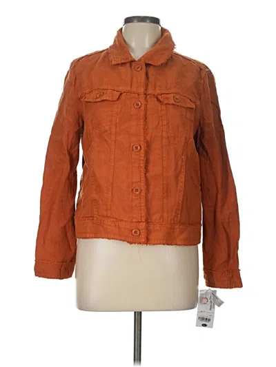 Lulu-b 3/4 Sleeve Button Down Shirt In Orange