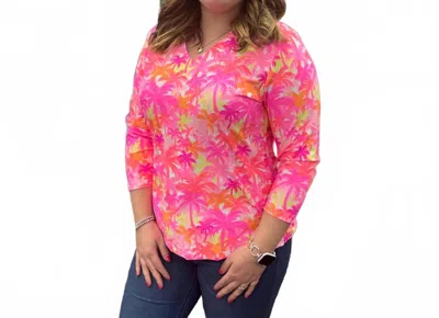 Lulu-b 3/4 Sleeve V-neck Top In Palm Tree Pink In Animal Print