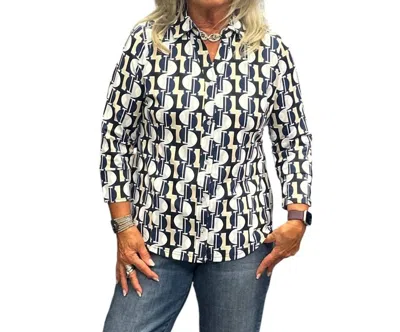 Lulu-b Button Up Collar Shirt In Navy Gold In Multi