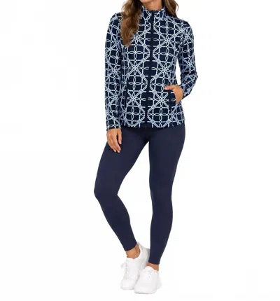 Lulu-b Geometric Zip-up Jacket In Blue/white