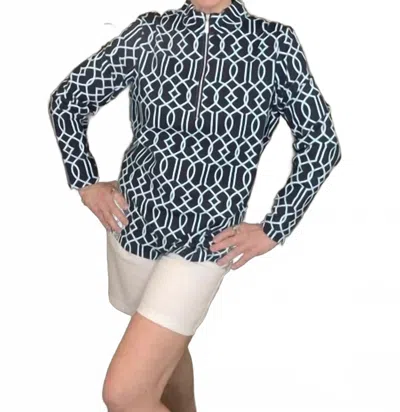 Lulu-b High Neck Zip Pull-over Top In Navy In Blue