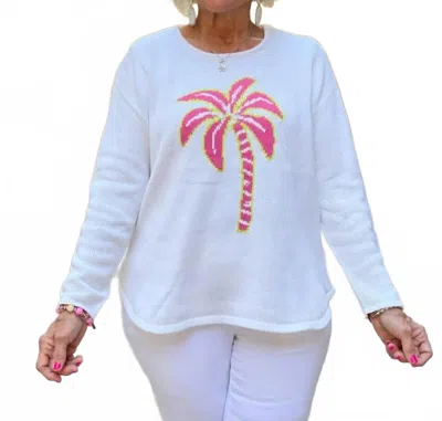 Lulu-b Knitted Scoopneck Sweater In Palm Tree In White