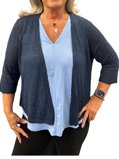 Lulu-b Lightweight 3/4 Sleeve Sweater Cardigan In Navy In Blue
