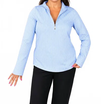 Lulu-b Rhinestone Quarter-zip Top In Blue/white