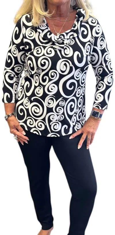 Lulu-b Ruffle Swirl Long Sleeve Top In Black & White Swirl In Multi
