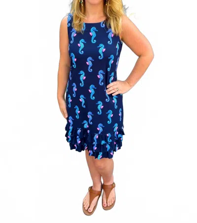 Lulu-b Sleeveless Travel Dress In Navy Seahorse In Blue