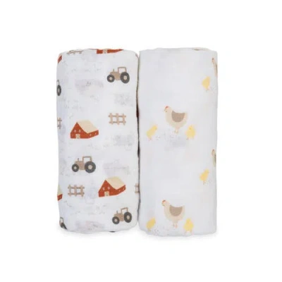 Lulujo Cotton Muslin Swaddles 2 Pack In Barnyard/rooster & Chicks
