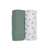 Lulujo Cotton Muslin Swaddles 2 Pack In Bunnies/fern