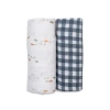 Lulujo Cotton Muslin Swaddles 2 Pack In Fish/navy Gingham