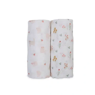 Lulujo Cotton Muslin Swaddles 2 Pack In Kitty Cat & Flower Field