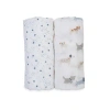Lulujo Cotton Muslin Swaddles 2 Pack In Puppy Dog/stars