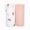 Lulujo Cotton Muslin Swaddles 2 Pack In Strawberries/ballet Slipper