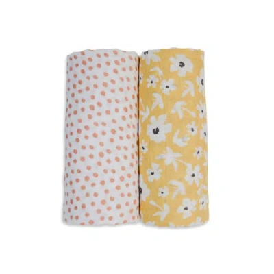 Lulujo Cotton Muslin Swaddles 2 Pack In Wildflowers/dots