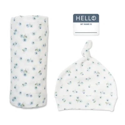 Lulujo Hello World Hat & Swaddle Set In Blueberries