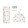 Lulujo Hello World Hat & Swaddle Set In Peaches