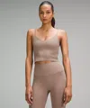 Lululemon Womens Taupetastic V-neckline Cropped Stretch-woven Top