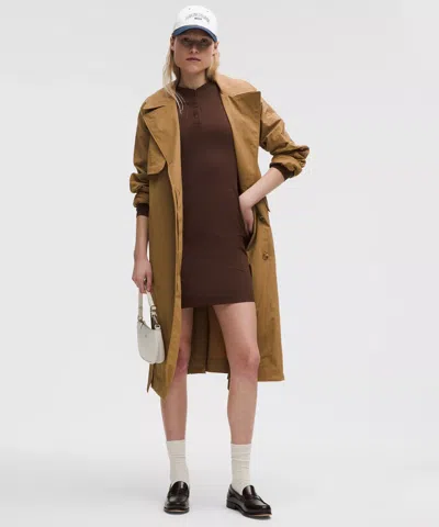 Lululemon All Aligned Ribbed Long-sleeve Henley Dress In Brown