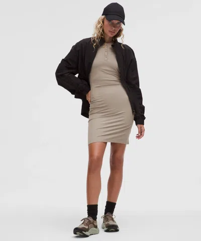 Lululemon All Aligned Ribbed Long-sleeve Henley Dress In Brown