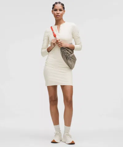 Lululemon All Aligned Ribbed Long-sleeve Henley Dress In White