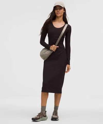 Lululemon All Aligned Ribbed Long-sleeve Midi Dress In Black