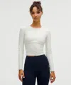 Lululemon All It Takes Back-twist Ribbed Long-sleeve Shirt In White