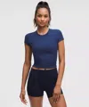 Lululemon All It Takes Back-twist Ribbed Short-sleeve Shirt In Blue