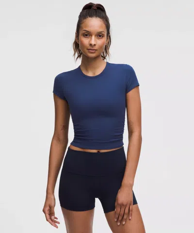 Lululemon All It Takes Back-twist Ribbed Short-sleeve Shirt In Blue