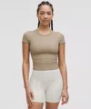 Lululemon All It Takes Back-twist Ribbed Short-sleeve Shirt In Brown