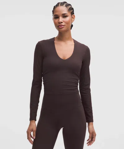 Lululemon All It Takes Ribbed Nulu V-neck Long-sleeve Shirt In Brown