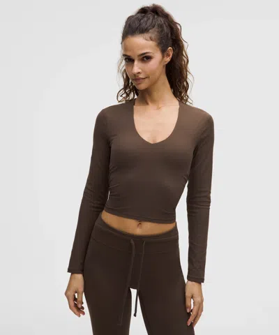 Lululemon All It Takes Ribbed Nulu V-neck Long-sleeve Shirt In Brown