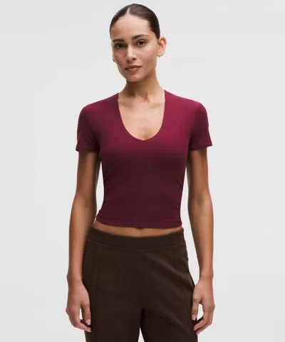 Lululemon All It Takes Ribbed Nulu V-neck T-shirt In Burgundy