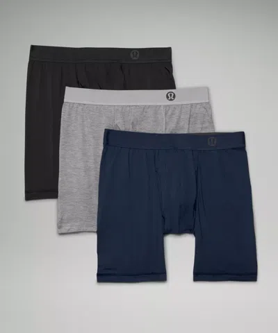 Lululemon Always In Motion Long Boxer With Fly 7" 3 Pack In Black/heathered Core Medium Grey/true Navy