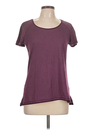 Pre-owned Lululemon Athletica Short Sleeve Top Burgundy Stripes Pattern Scoop Neck Tops