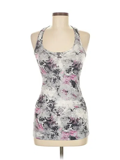 Pre-owned Lululemon Athletica Tank Top Gray Floral Pattern Halter Neckline Tops