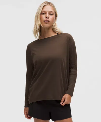 Lululemon Back In Action Organic Cotton Long-sleeve Shirt In Brown
