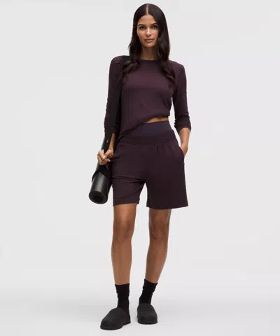 Lululemon Becalm Mid-rise Bermuda Short In Burgundy