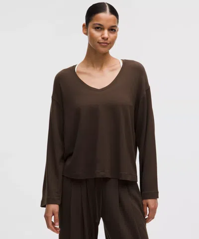 Lululemon Becalm V-neck Bell Sleeve Shirt In Brown