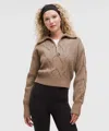 Lululemon Cable-knit Oversized Half Zip In Brown