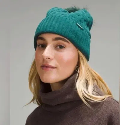 Lululemon Cable Knit Pom Beanie In Storm Teal In Blue