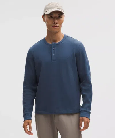 Lululemon Cotton-blend Waffle Knit Long-sleeve Henley In Blue