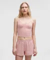 Lululemon Cotton Pointelle Cropped Cami Tank Top In Pink