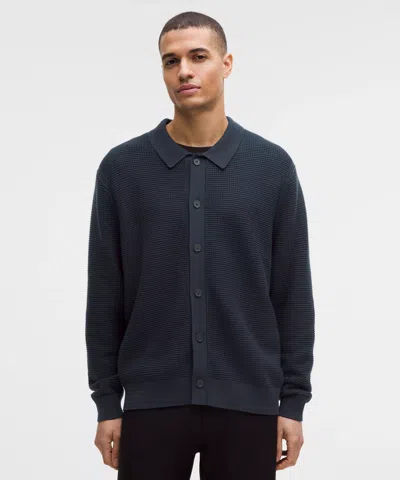 Lululemon Cotton-blend Knit Collared Cardigan In Blue