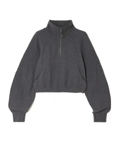 Lululemon Cropped Waffle-knit Half-zip Sweater In Gray