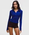 Lululemon Define Cropped Hooded Jacket In Blue